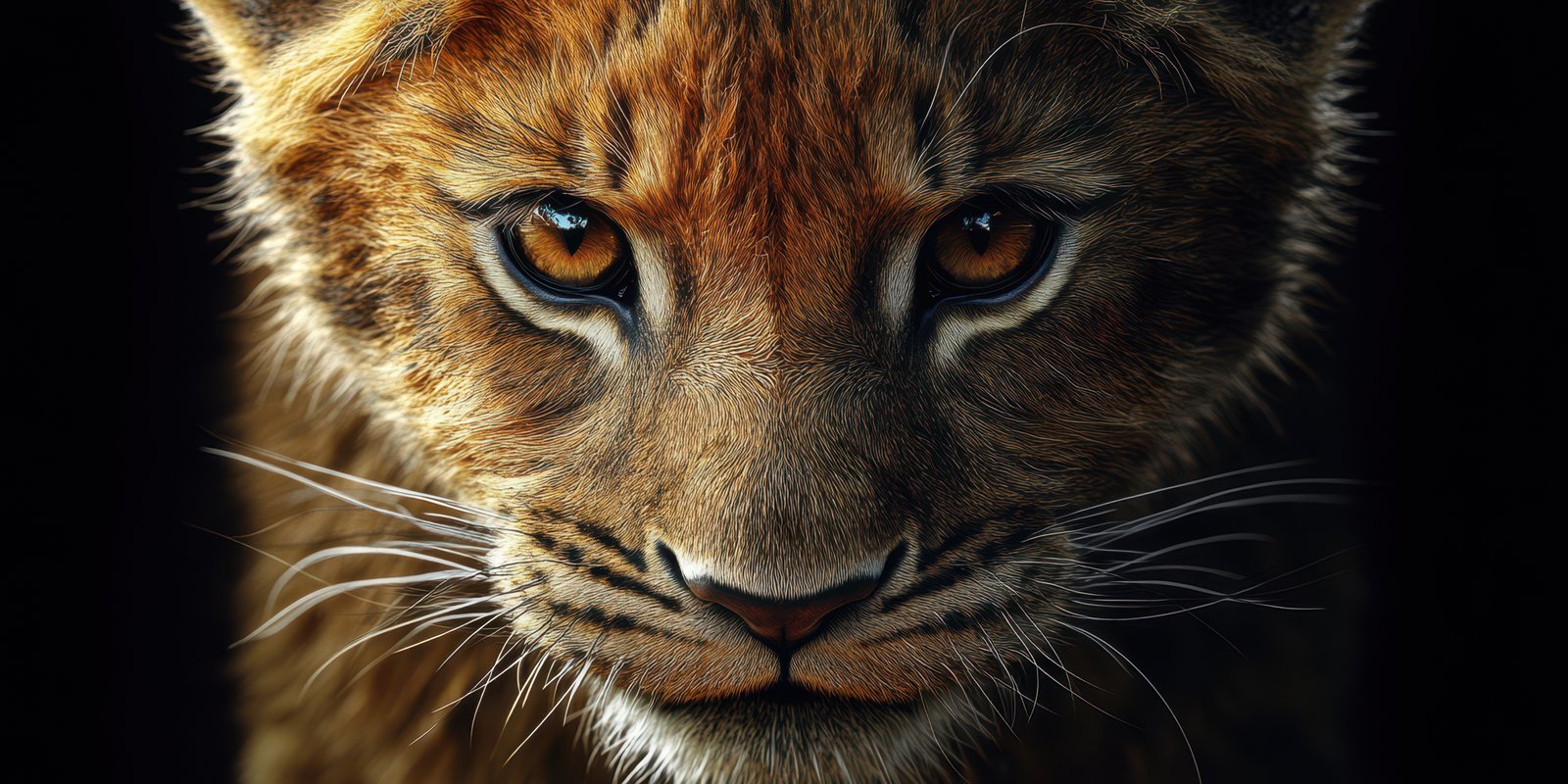 Fierce gaze of a young tiger captured in a dark setting showcasing its intense and powerful expression